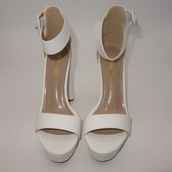NEW Dream Pairs Women's 6 Hi Lo Ankle Strap Open Toe Chunky Platform Heels White - Picture 3 of 9